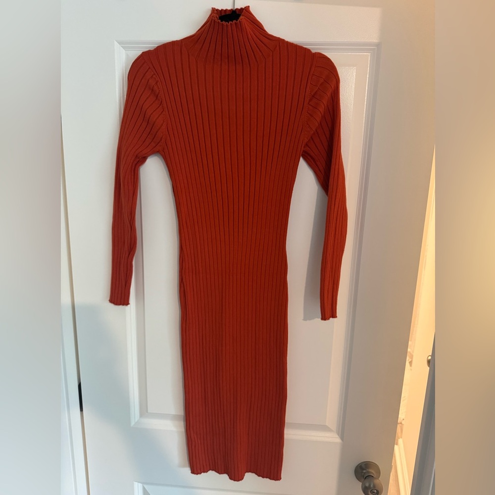 Elegant Long Sleeve Sweater Orange Dress